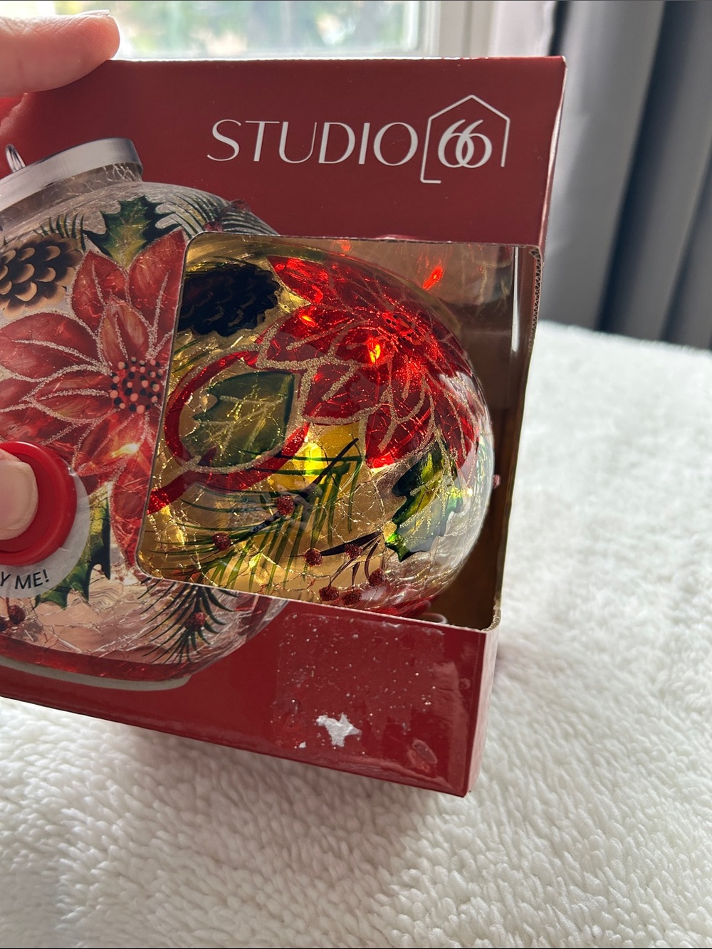 Christmas Studio 66 Holiday Light Globe with Red Poinsettia Motif